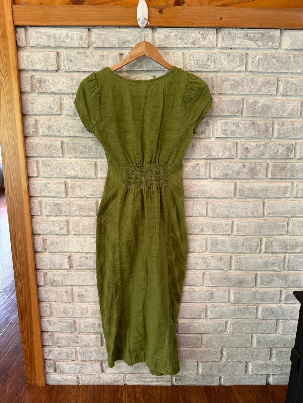 Free People Olive Green Button-Front Midi Dress - Picture 6 of 8